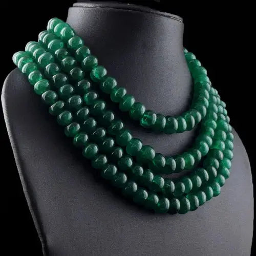 4 Strand Womens Green Emerald 1500.00 Cts Beautiful Necklace Jewelery VK 17 E631 ABC Jewelery